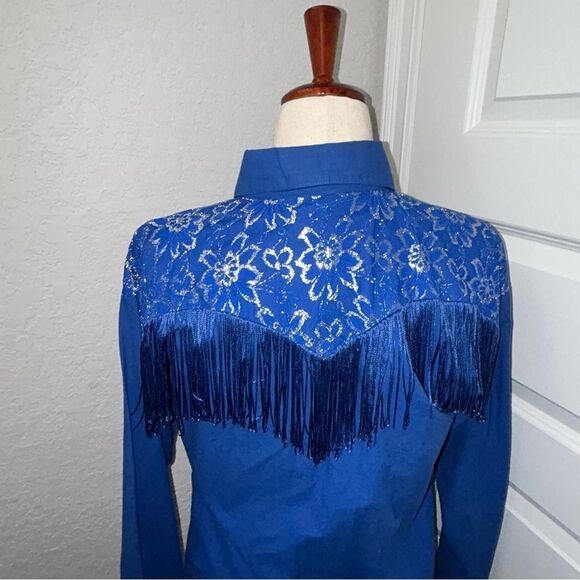 Vintage Lilia Smitty Lace Fringe Long Sleeve Button Front Shirt Blouse Top - Picture 4 of 11
